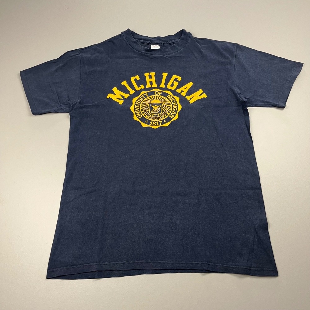 Champion T-Shirt Mens Large Navy Michigan Wolverines University Seal Vintage 90s